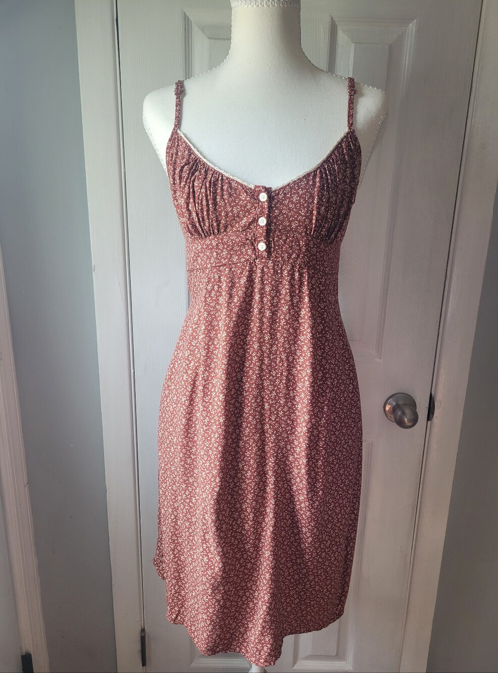 Brandy Melville Floral Mini Dress Rust Red Cream Y2K Babydoll Boho